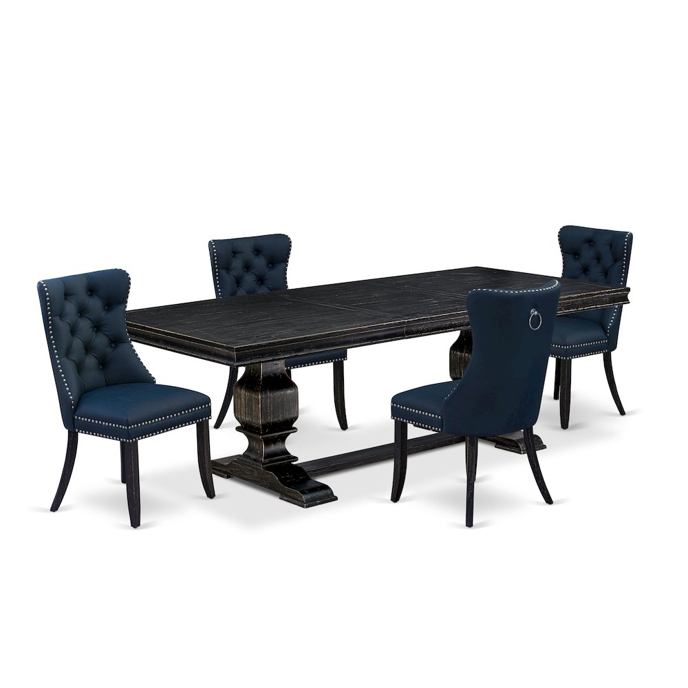 5 piece dining set includes a dinner table and 4 Faux Leather kitchen Chairs. Picture 1