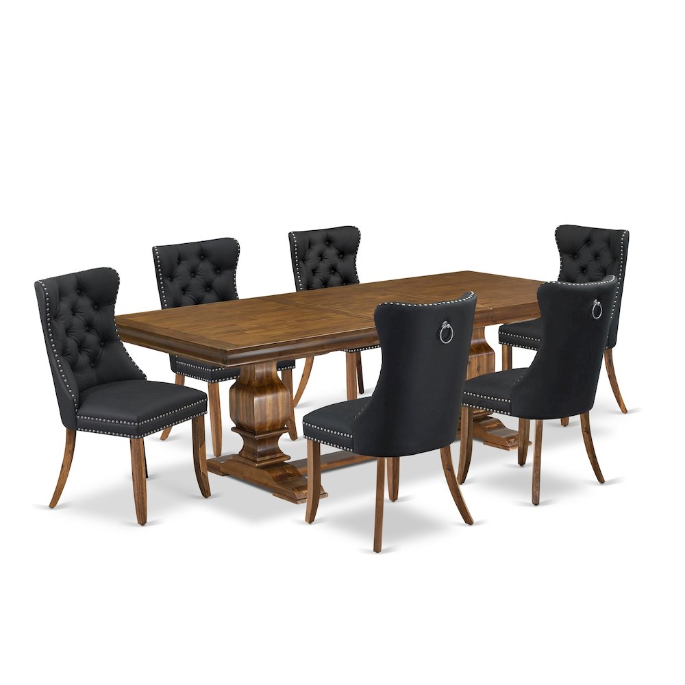 7 piece Modern Dining Table Set of a Kitchen Table and 6 Dark Grey Dinner Chairs. Picture 1
