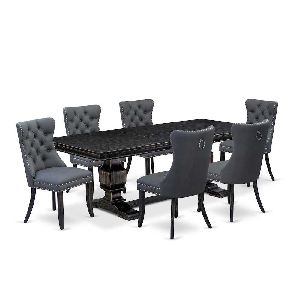 7 Pieces Dining Set Contains a Rectangle Kitchen Table and 6 Modern Chairs. Picture 1