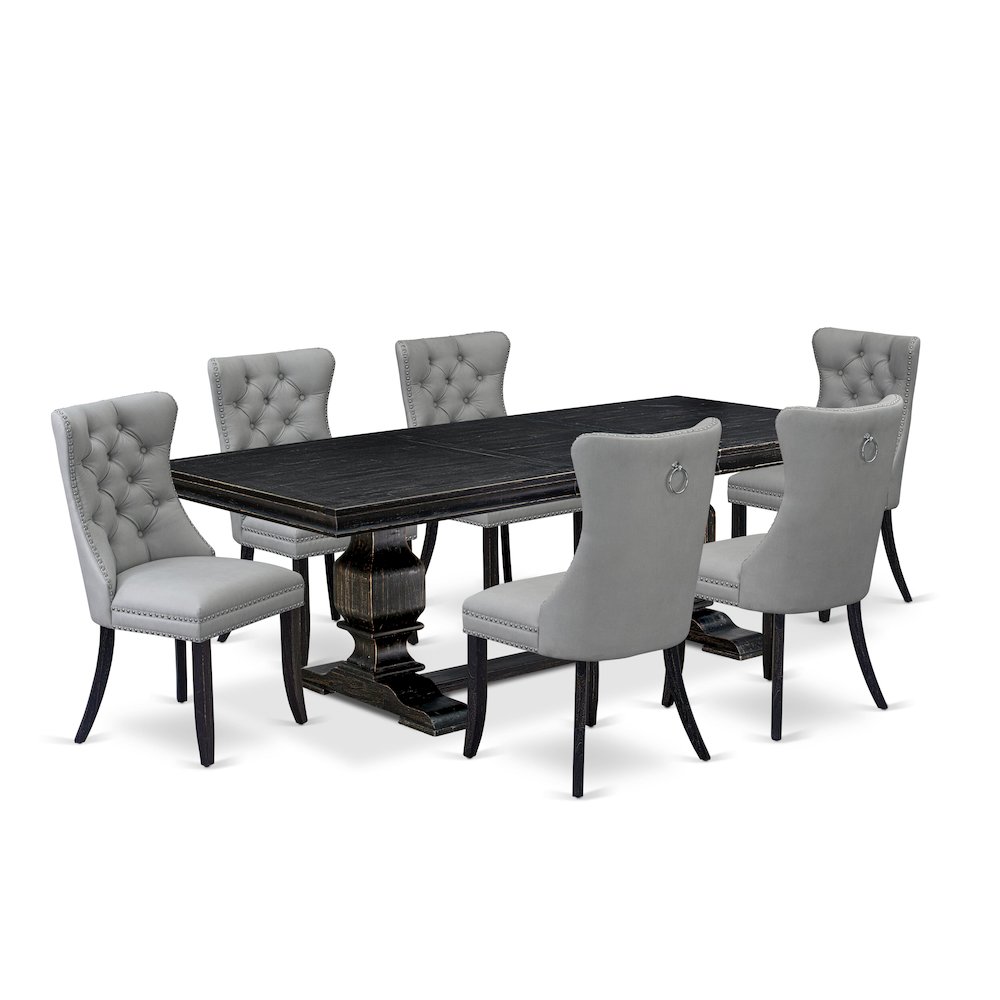 7 piece modern dining set a dinner table and 6 Faux Leather padded Chairs. Picture 1