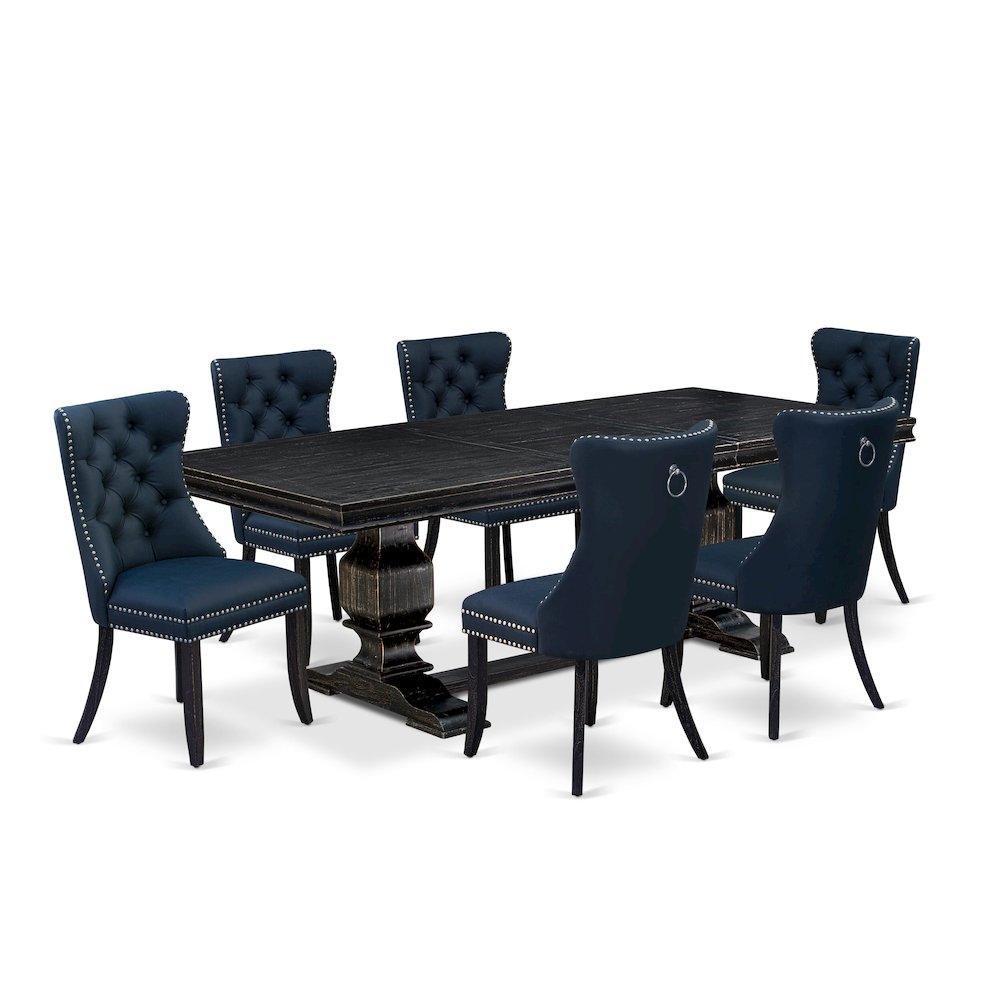 7 piece dining table set a kitchen table and 6 Faux Leather modern chairs. Picture 1