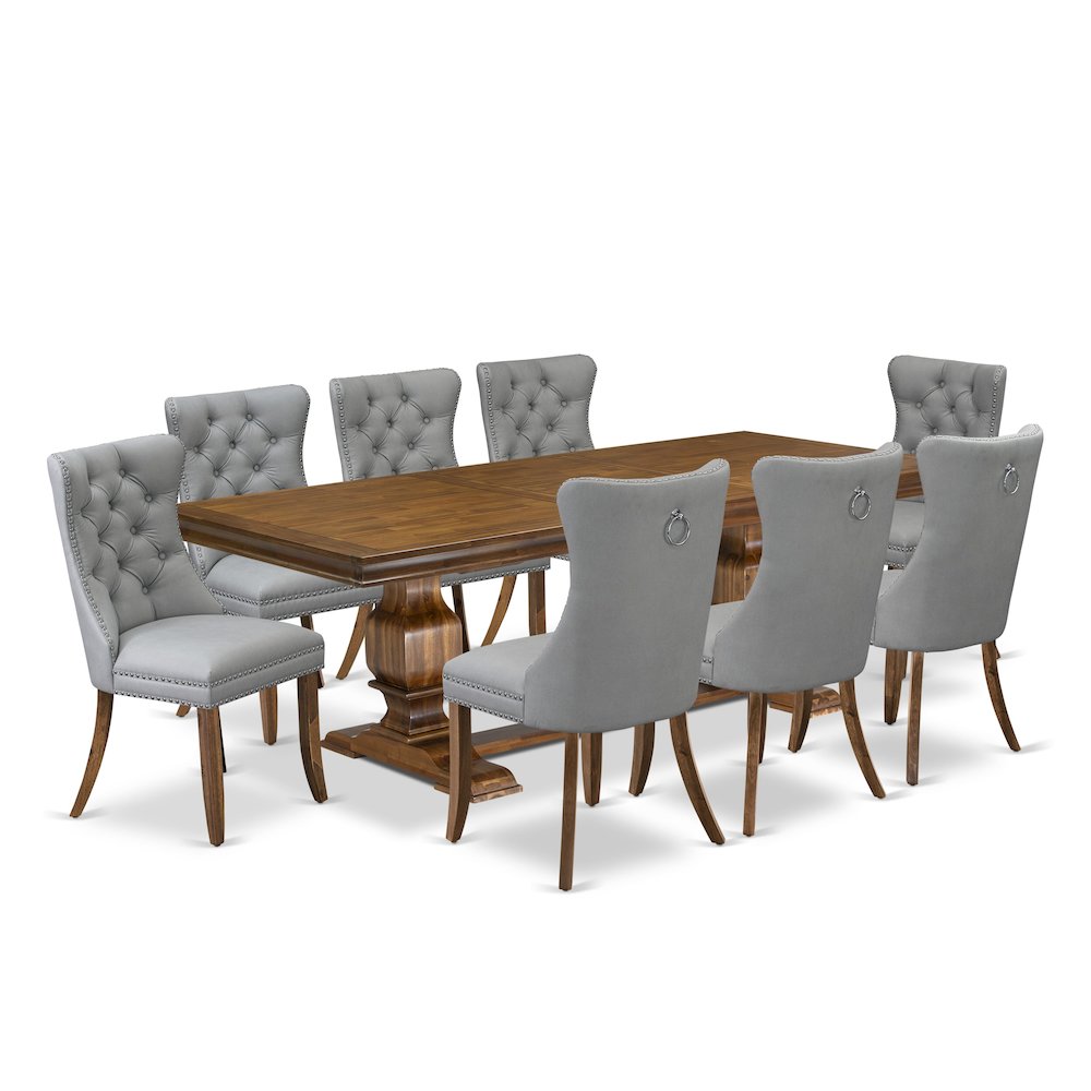 9 Pieces Dining Table Set a Rectangle Table and 8 Dining Chairs, Antique Walnut. Picture 1