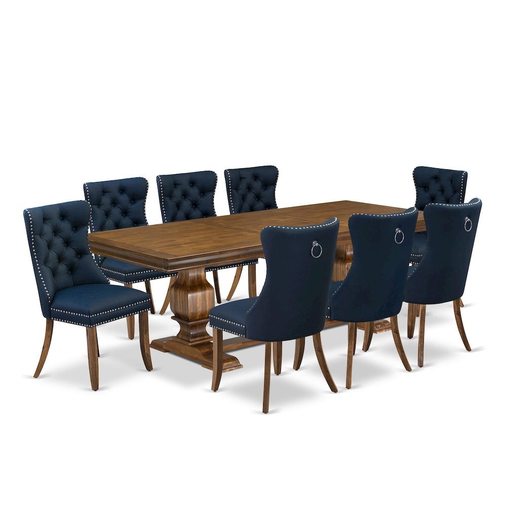 9 Pieces Dining Table Set a Rectangle Table and 8 Dining Chairs, Antique Walnut. Picture 1