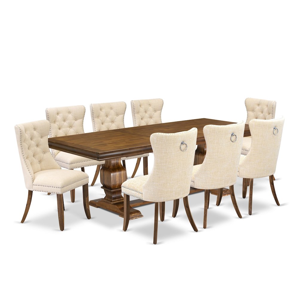 9 Pieces Dining Table Set a Rectangle Table and 8 Linen fabric Dining Chairs. Picture 1