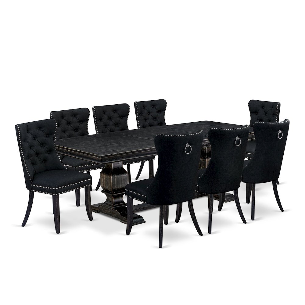 9 piece kitchen table set of a dining table and 8 Linen Fabric kitchen chairs. Picture 1