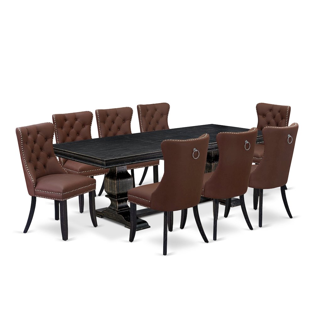 9 piece kitchen dining set a wooden dining table and 8 padded Chairs. Picture 1
