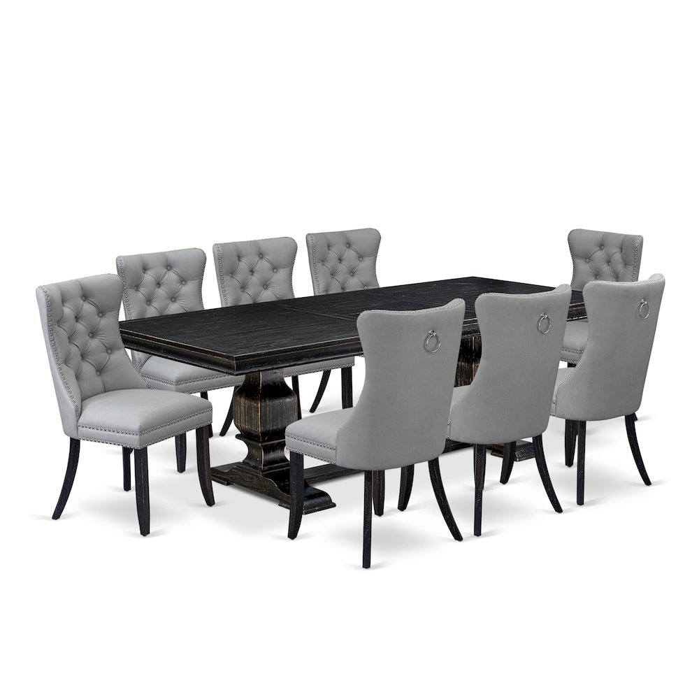 9 piece dining set a rectangular table and 8 Faux Leather dining Chairs. Picture 1