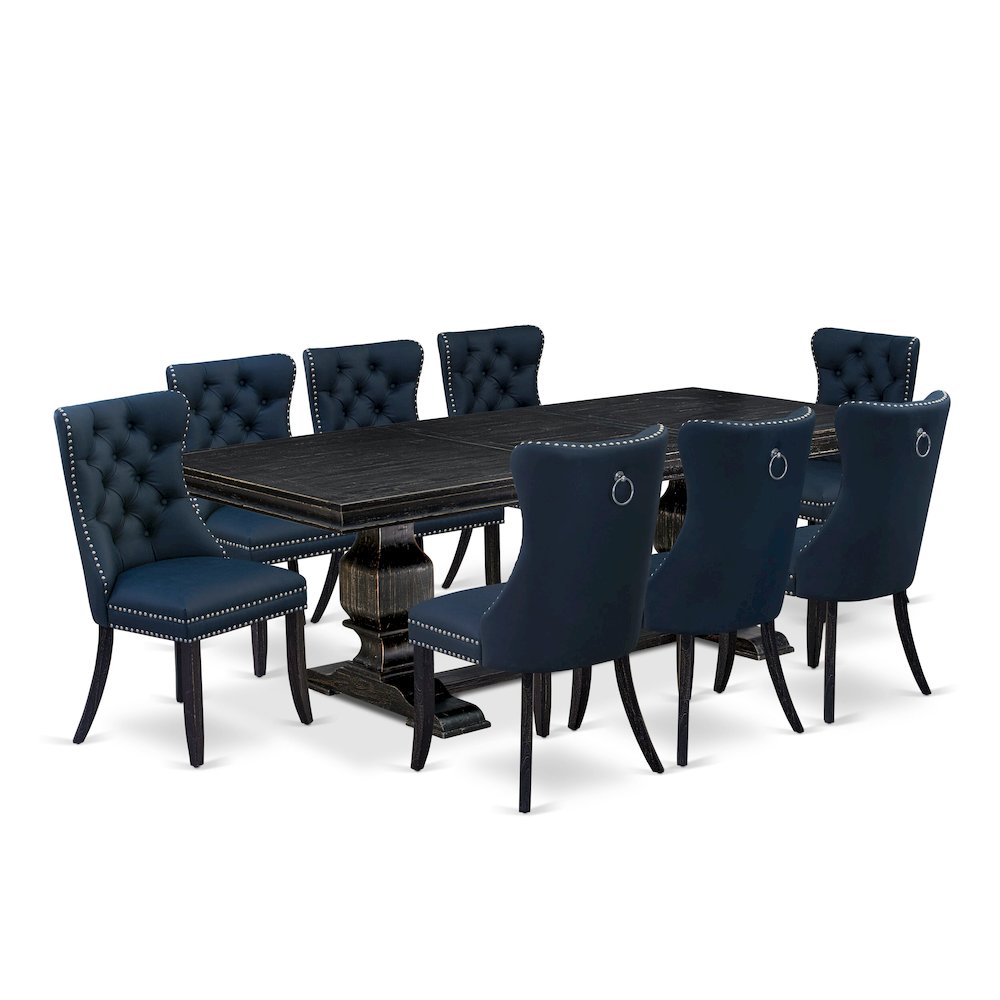 9 piece kitchen table set a rectangular table and 8 Faux Leather parson chairs. Picture 1