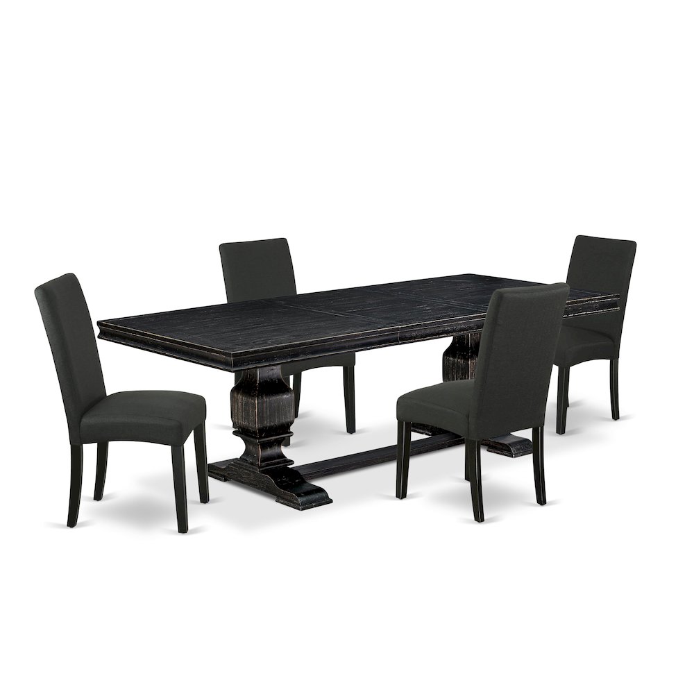 5 piece kitchen set of a dinner table and 4 Linen Fabric parson chairs. Picture 1
