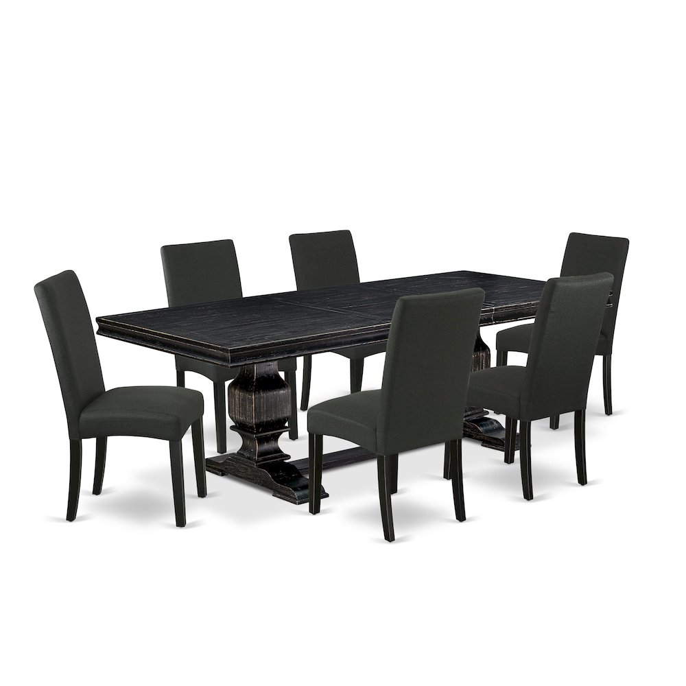7 piece dining set consists of a wooden table and 6 Linen Fabric dining chairs. Picture 1