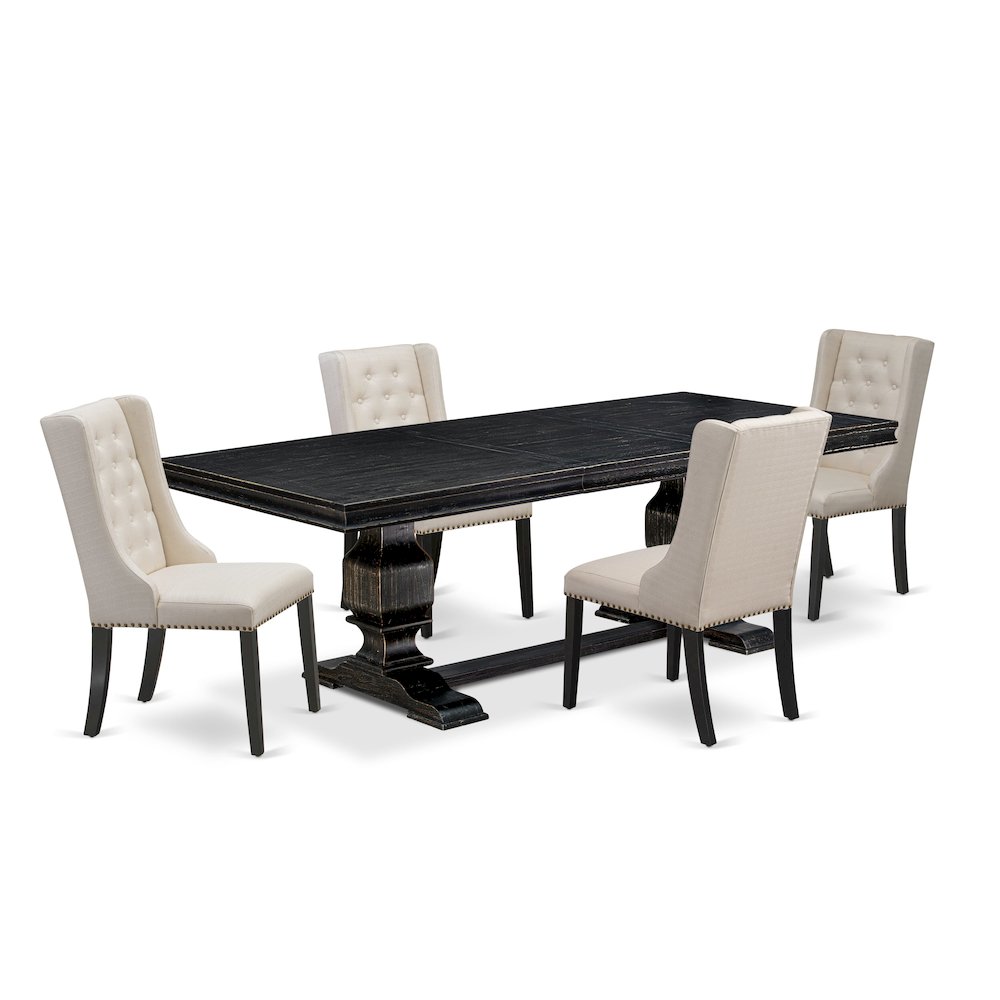 5 piece kitchen table set of a dinner table and 4 upholstered chairs. Picture 1