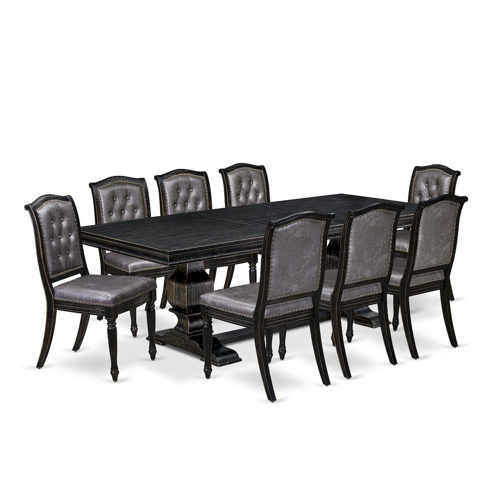 9 piece Modern Dining Table Set of a Wood Table and 8 Dinning Chairs. Picture 1