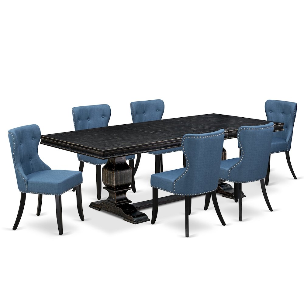 7 piece Modern Dining Set of a Mid Century Table and 6 Parson Chairs. Picture 1
