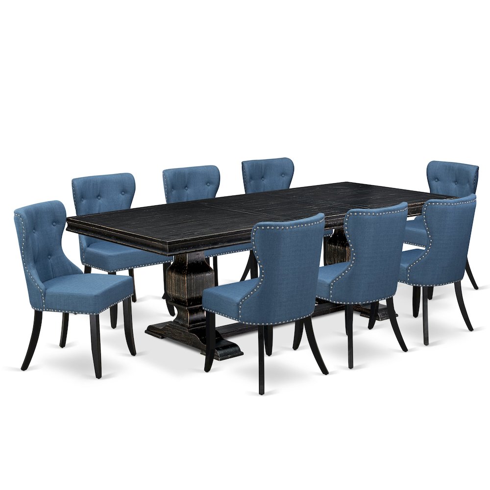 9 piece Mid Century Dining Set of a Rectangular Table and 8 Modern Chairs. Picture 1