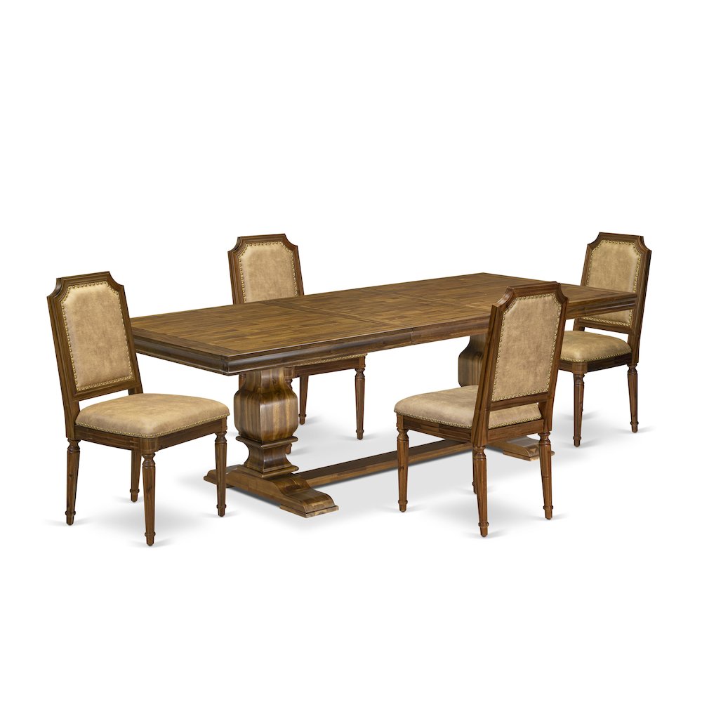 5 piece Kitchen Table Set of a Dining Table and 4 Dark Grey Dinner Chairs. Picture 1