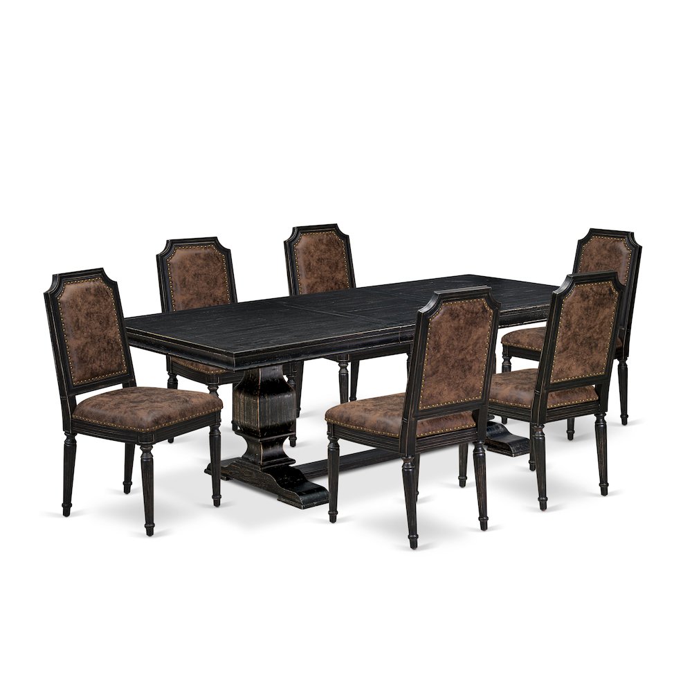 7 piece Kitchen Table Set includes a Dining Table and 6 PU Leather Dinner Chairs. Picture 1