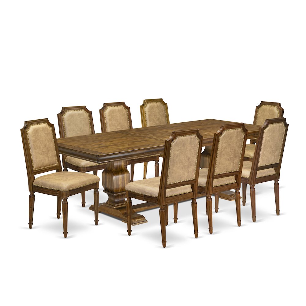 9 piece Dining Room Set of a Dining Table and 8 Dark Grey Kitchen Chairs. Picture 1