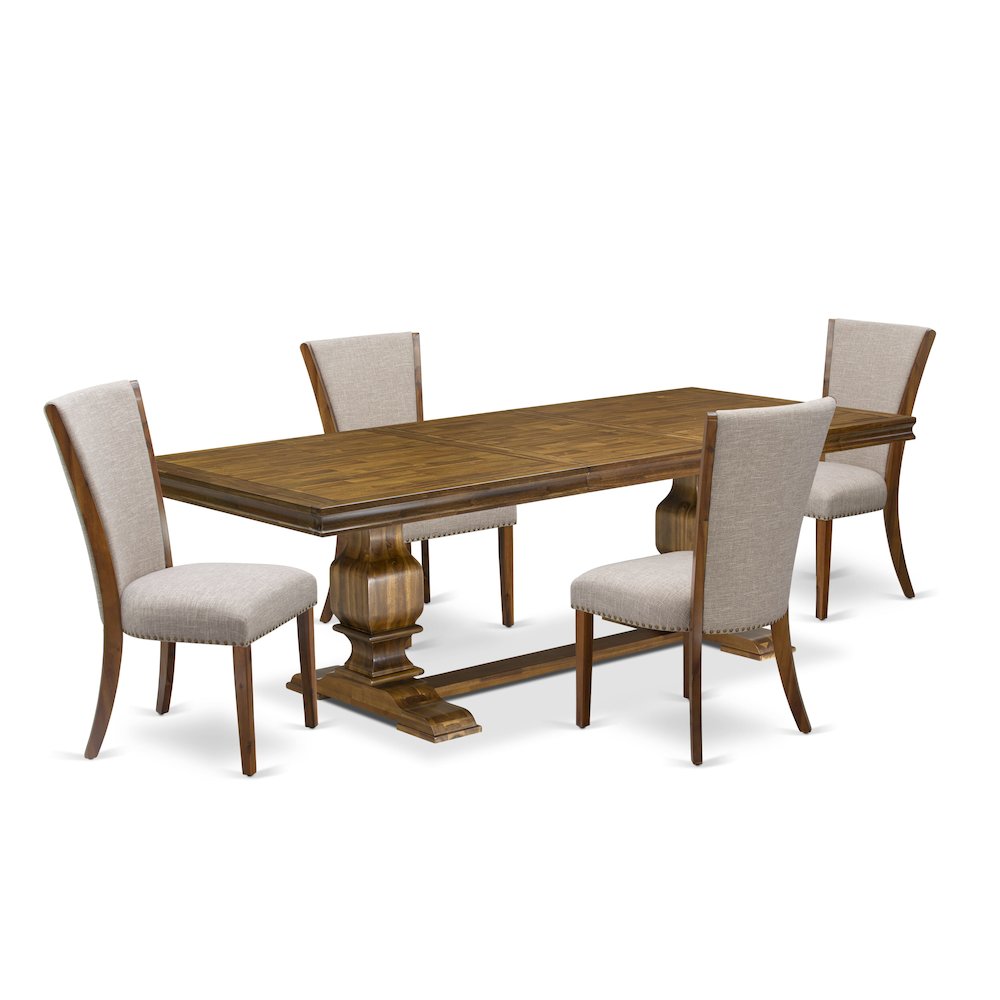 5 piece Kitchen Table Set of a Dining Table and 4 Linen Fabric Dinner Chairs. Picture 1