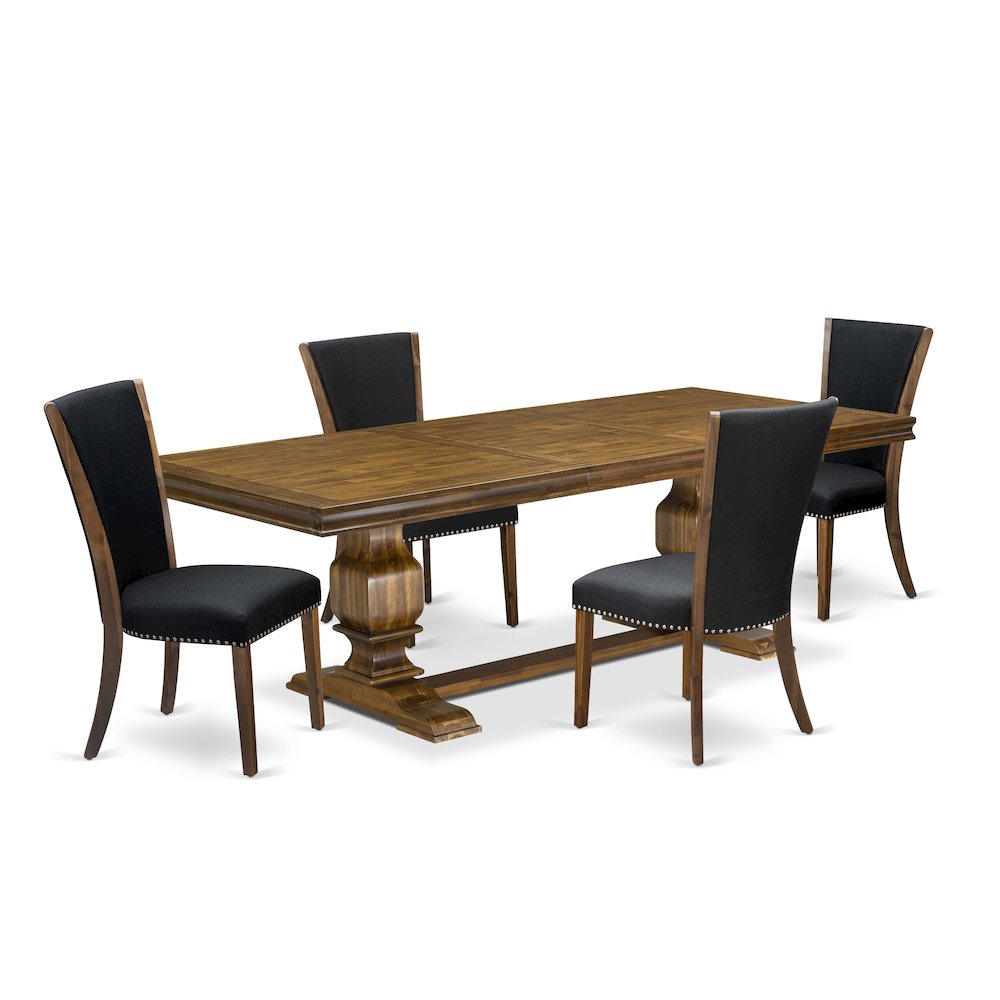 5 piece Kitchen Table Set of a Dining Table and 4 Linen Fabric Dining Chairs. Picture 1