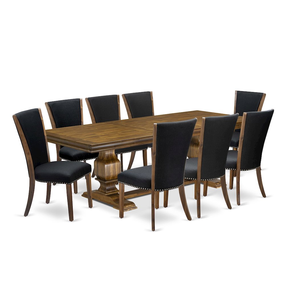9 piece Dining Table Set a Kitchen Table and 8 Linen Fabric Dining Chairs. Picture 1