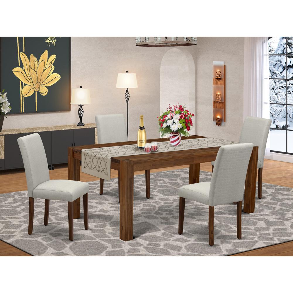 LMAB5-N8-05 - 5-Pc Dining Room Table Set- 4 Kitchen Chairs and Rectangular Dining Table - Grey Linen Fabric Seat and High Chair Back (Antique Walnut Finish). Picture 2