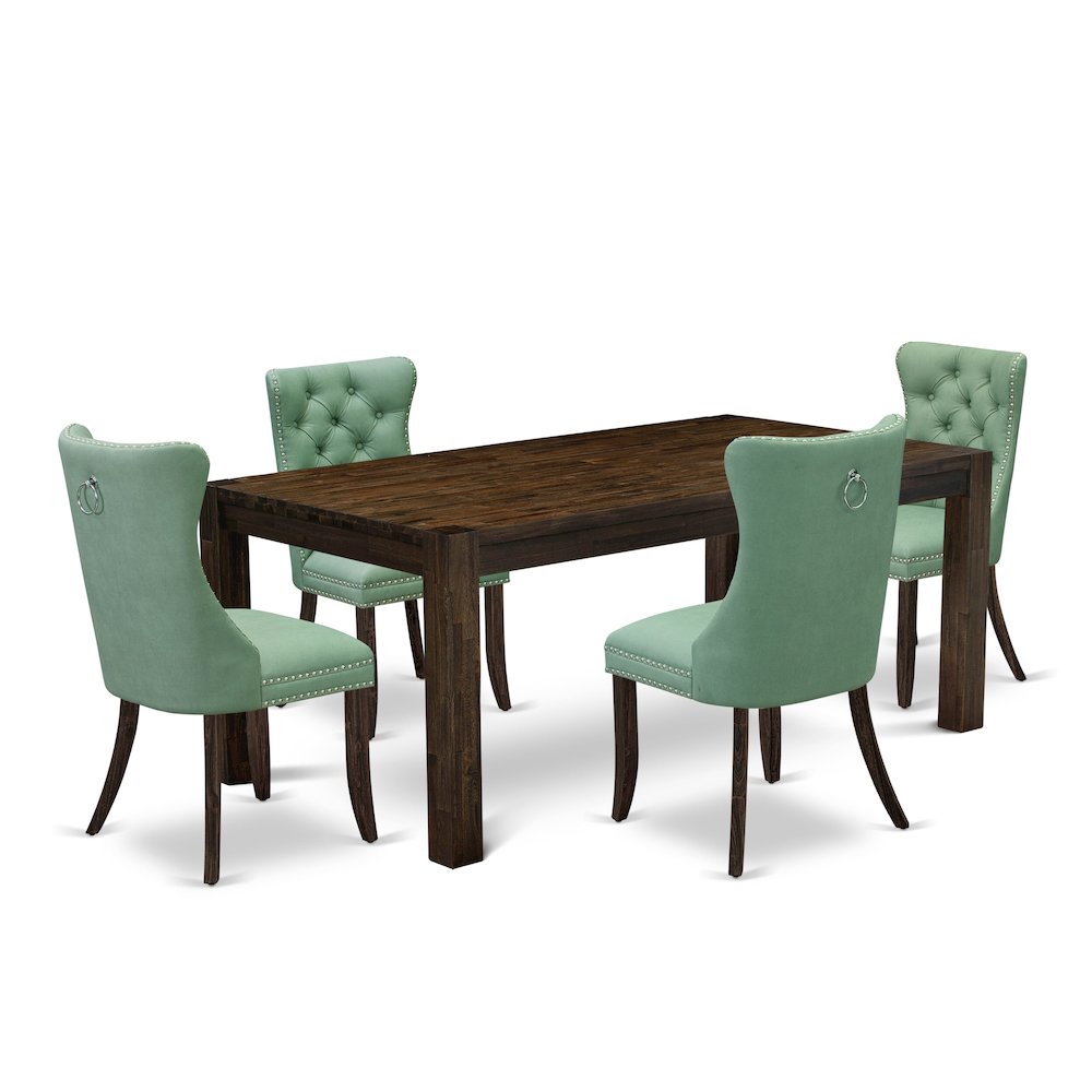 5 Piece Dining Room Set Contains a Rectangle Rustic Wood Table. Picture 1