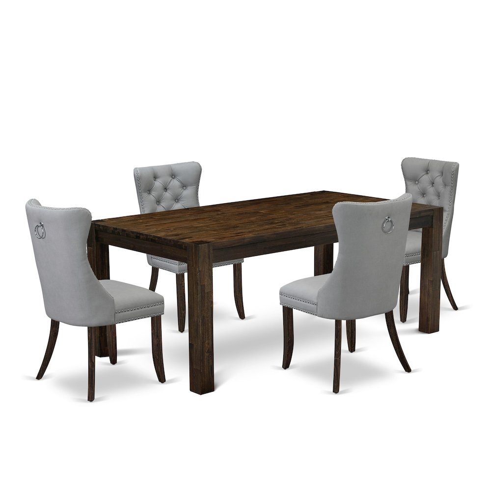 5 Piece Kitchen Table Set Consists of a Rectangle Rustic Wood Dining Table. Picture 1