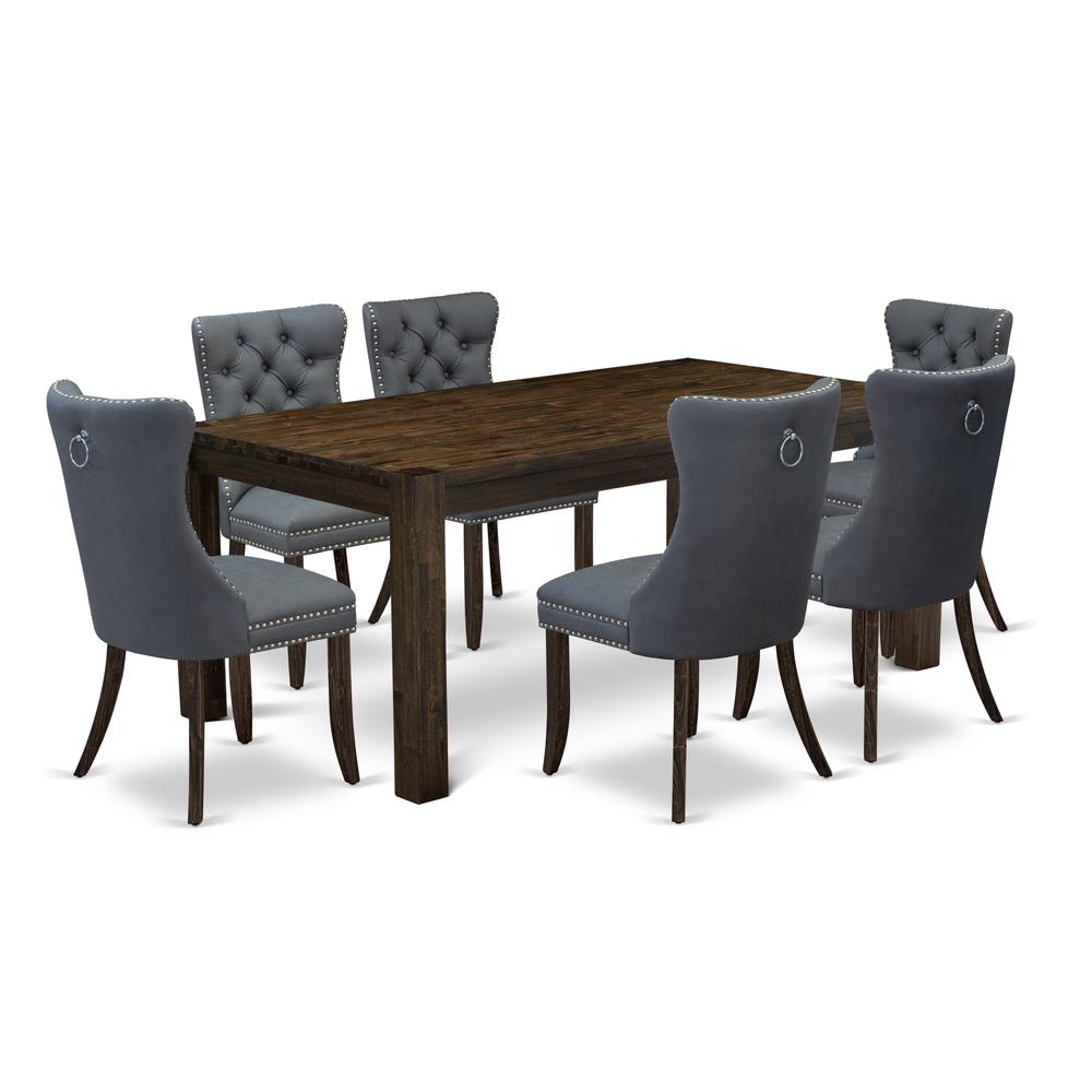 7 Piece Dining Table Set Contains a Rectangle Rustic Wood Kitchen Table. Picture 6