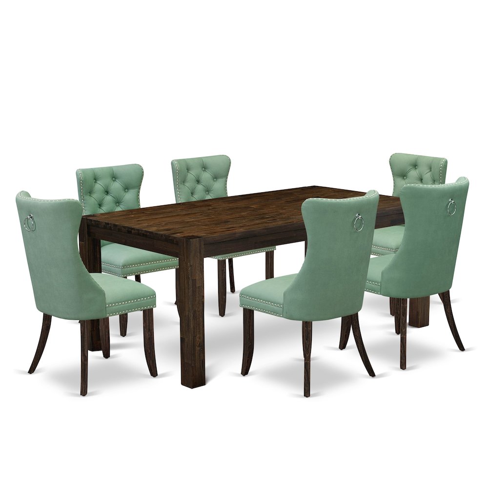 7 Piece Dining Table Set Consists of a Rectangle Rustic Wood Table. Picture 1