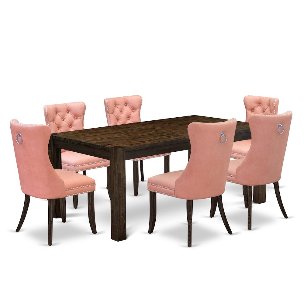 7 Piece Dining Set Contains a Rectangle Rustic Wood Table. Picture 1