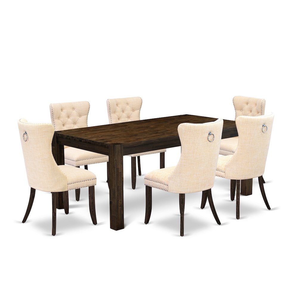 7 Piece Dinette Set Contains a Rectangle Rustic Wood Kitchen Table. Picture 1