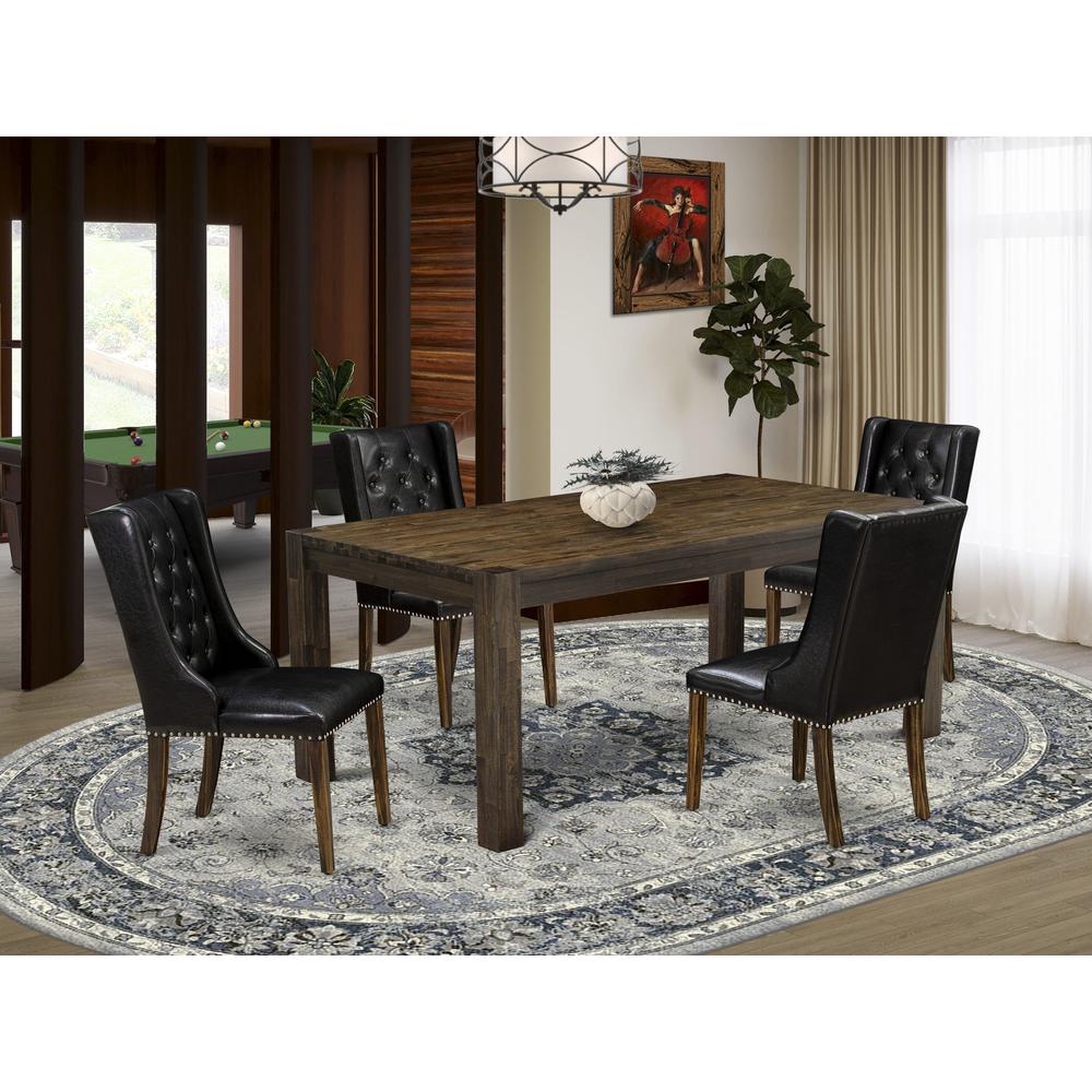 LMFO5-77-49 5-Pc Modern Dining Set with 1 Dining Table and 4 Black Dining Chairs - Distressed Jacobean Finish. Picture 2