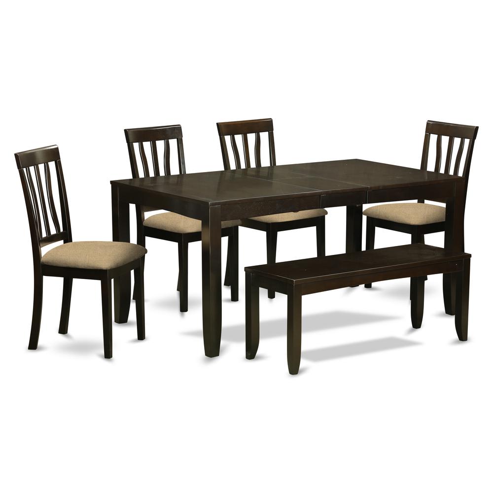 LYAN6-CAP-C 6 PC Dining set with bench-Dining Table with Leaf and 4 Dining Chairs Bench. Picture 1