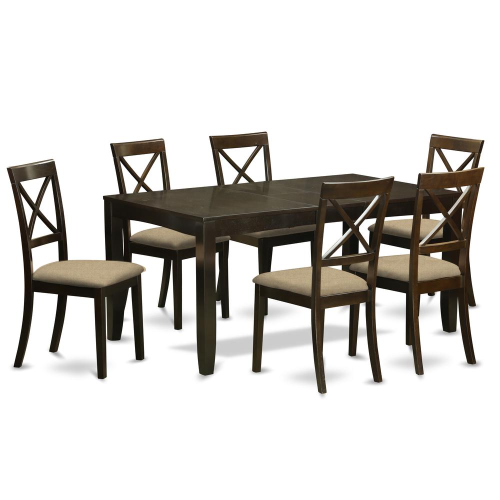 LYBO7-CAP-C 7 PC Dining room set-Kitchen Tables with Leaf Plus 6 Chairs for Dining room. Picture 1
