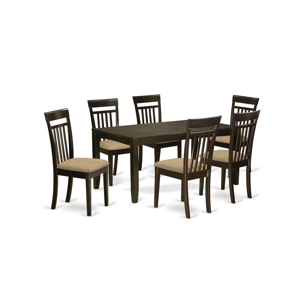 LYCA7-CAP-C 7 Pc Dining room set for 6-Table with Leaf and 6 Kitchen Dining Chairs. Picture 1