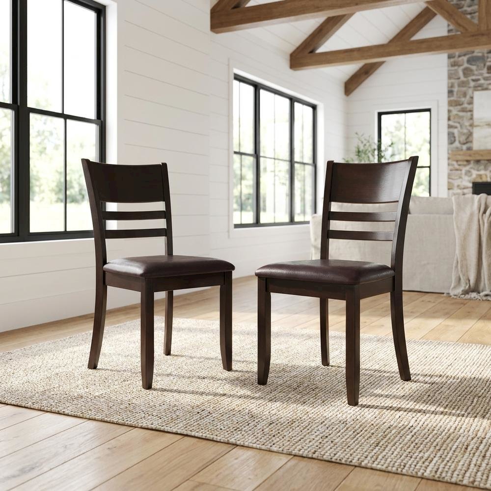 Lynfield Faux Leather Dining Chair with Traditional Wood Frame, Set of 2. Picture 3