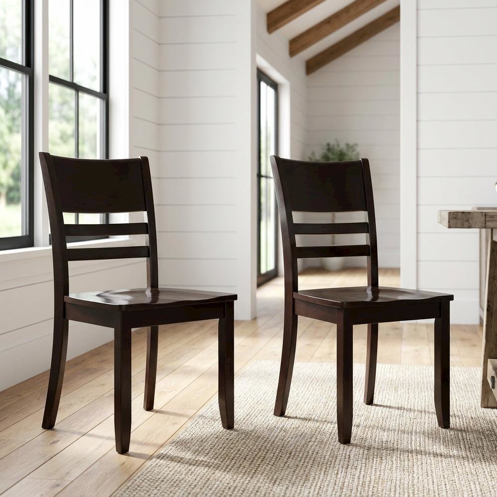 Solid Wood Dining Chair, Traditional Kitchen Chair, Cappuccino, Set of 2. Picture 3