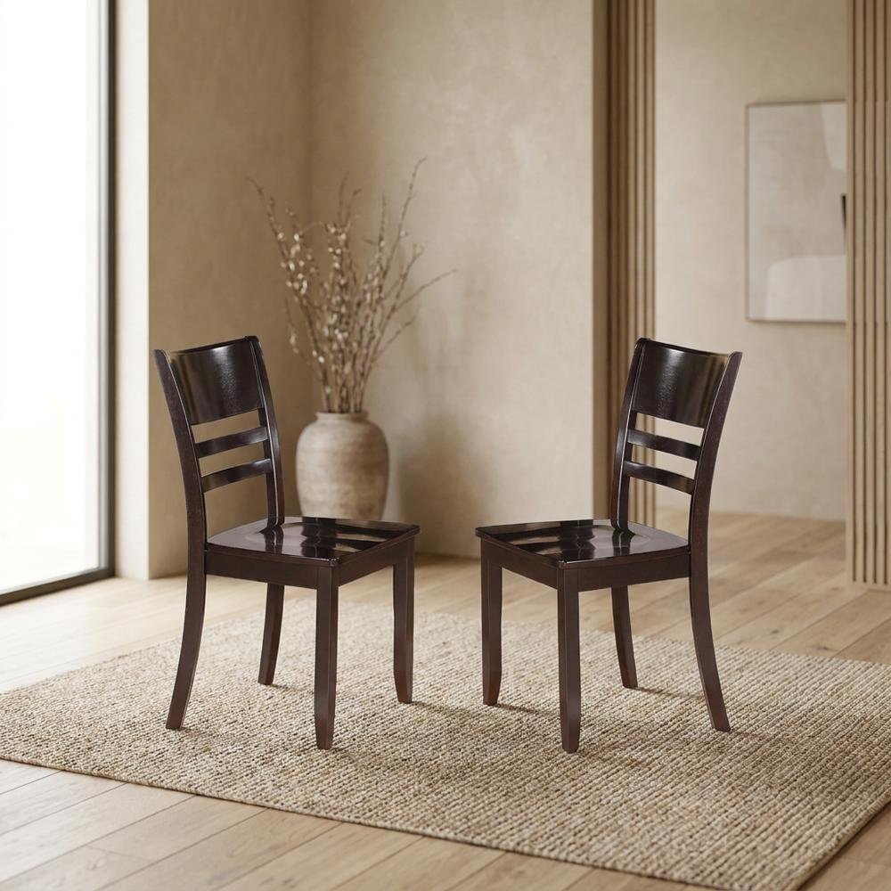 Solid Wood Dining Chair, Traditional Kitchen Chair, Cappuccino, Set of 2. Picture 4