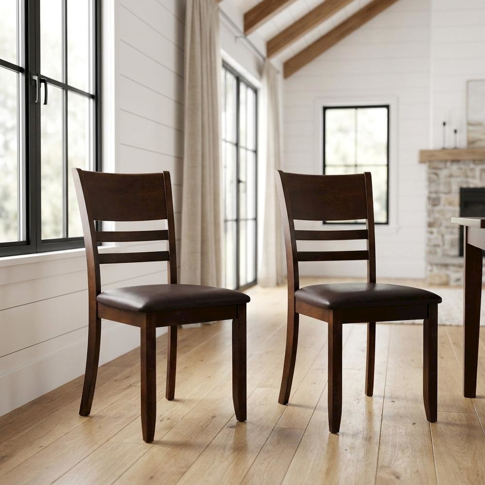 Solid Wood Faux Leather Upholstered Dining Room Chairs for Kitchen, Set of 2. Picture 2