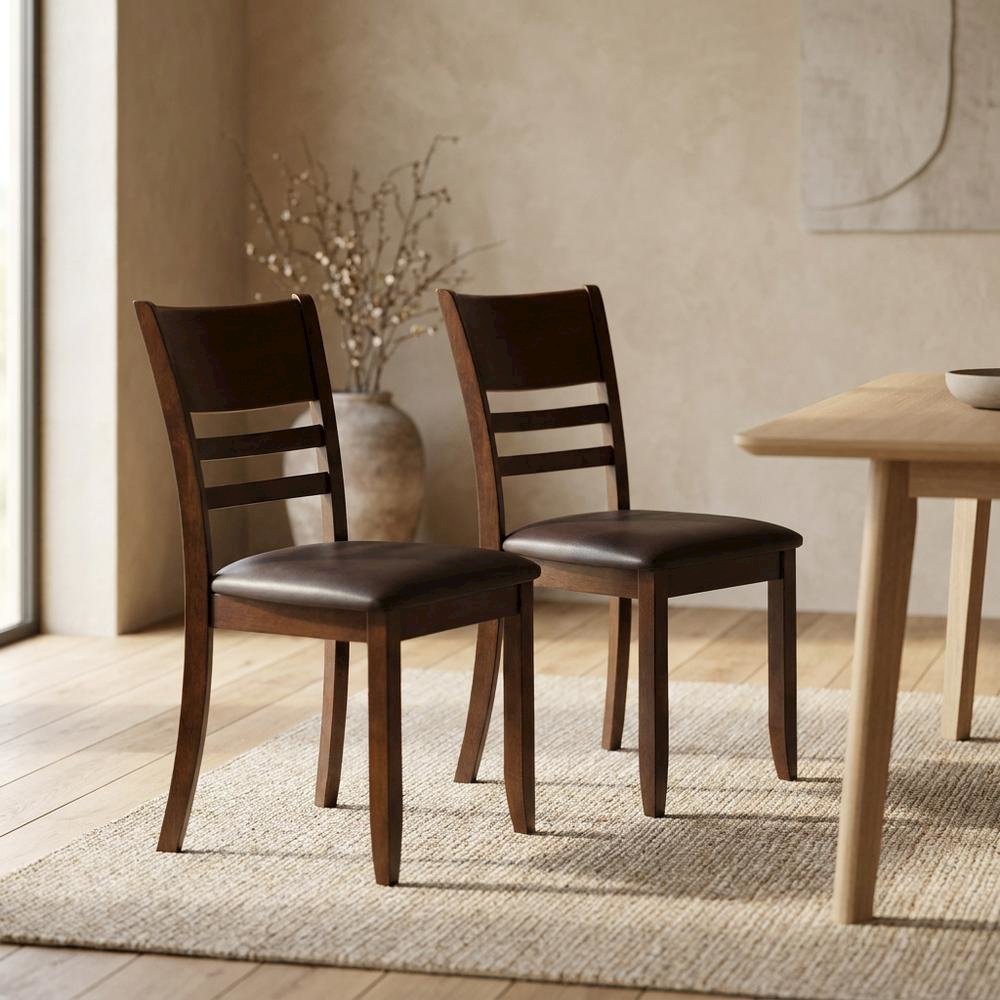Solid Wood Faux Leather Upholstered Dining Room Chairs for Kitchen, Set of 2. Picture 3