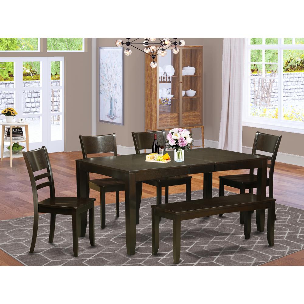 6  PC  Dining  Table  with  bench-Table  with  Leaf  and  4  Kitchen  Dining  Chairs  Plus  Bench. Picture 6