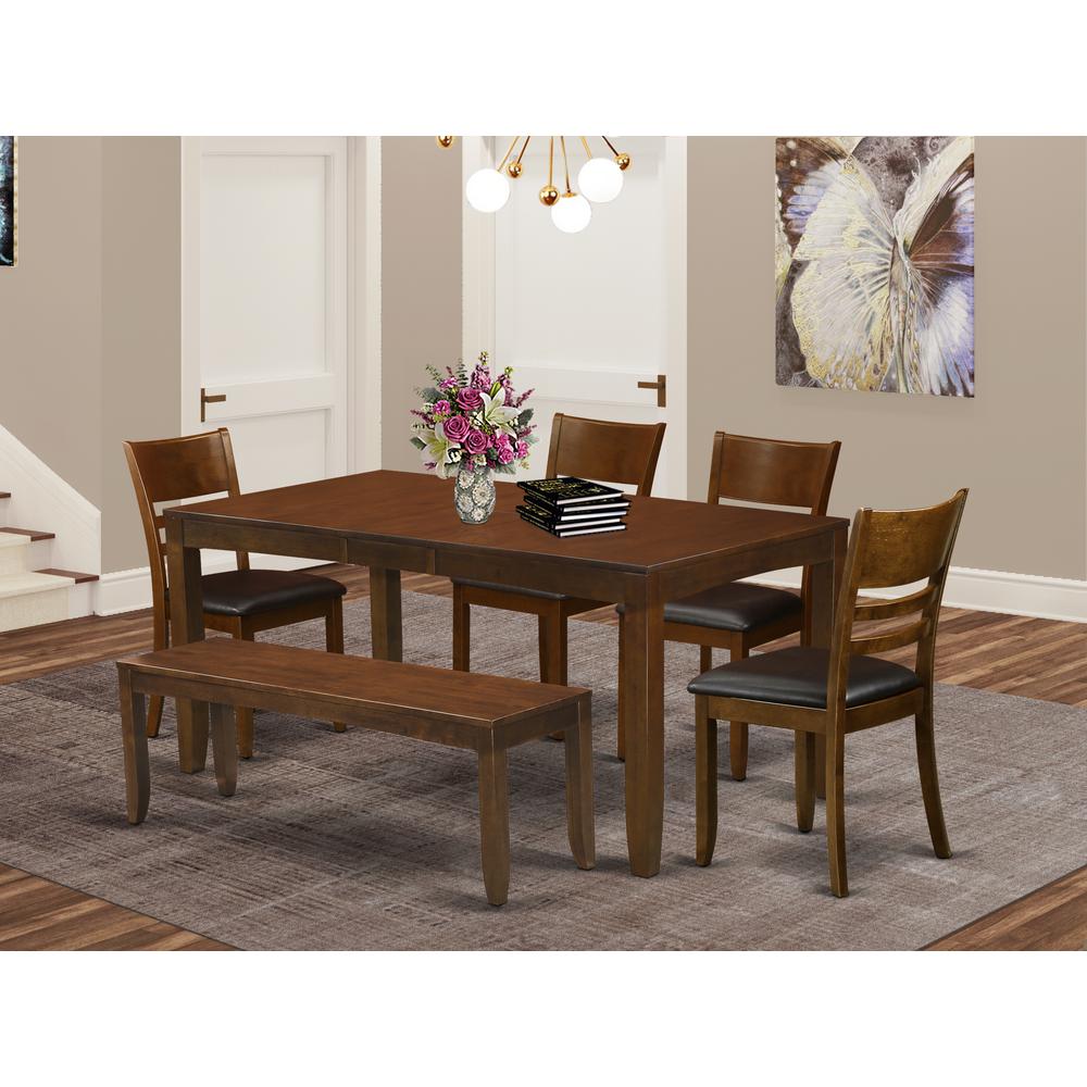 6  Pc  Dining  room  set  with  bench-Table  with  Leaf  and  4  Kitchen  Chairs  Plus  1  Bench. Picture 6