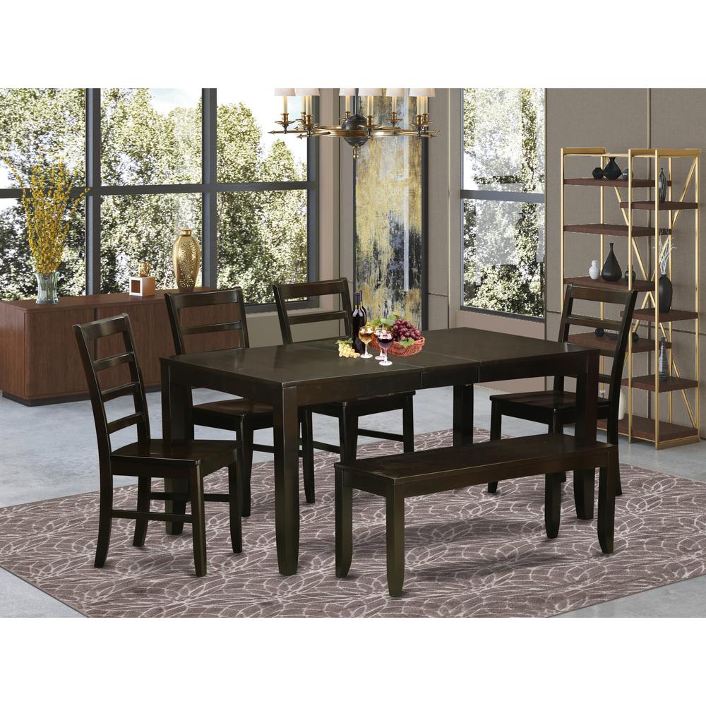 6  Pc  Dining  room  set  with  bench-Table  with  Leaf  and  4  Dining  Chairs  plus  Bench. Picture 6