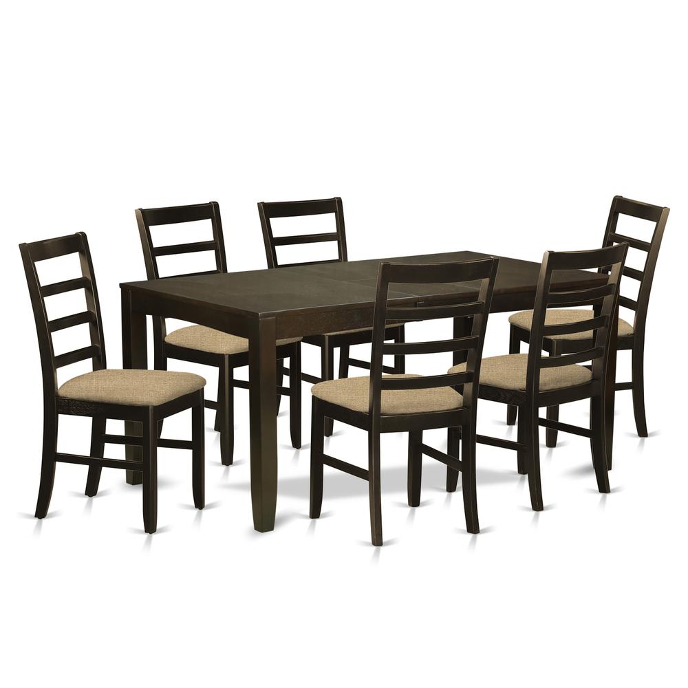 LYPF7-CAP-C 7 Pc Dining room set-Dining Table with Leaf and 6 Dining Chairs. Picture 1