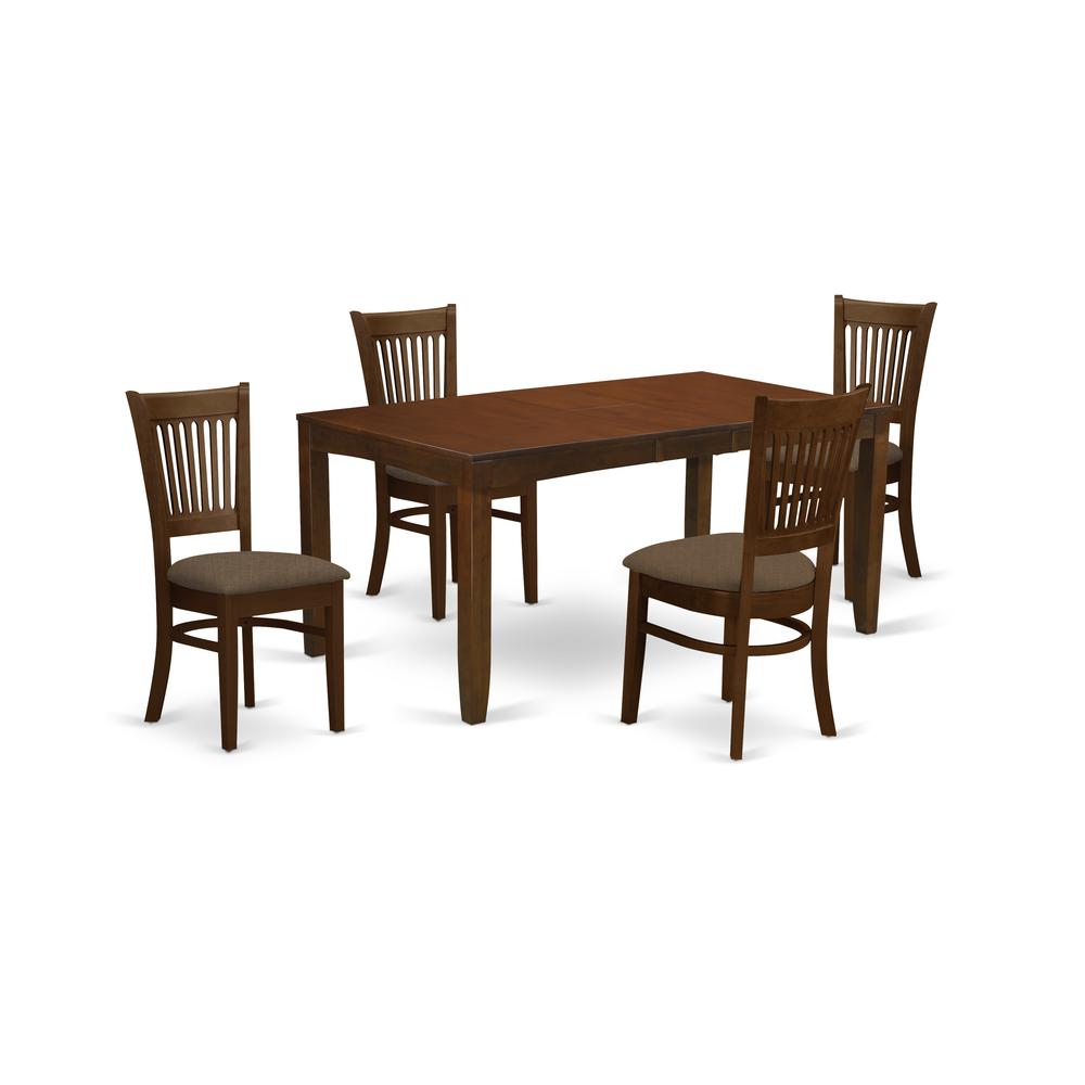 LYVA5-ESP-C 5 Pc set with a 12in Leaf and 4 Cushiad Kitchen Chairs in Espresso .. Picture 1
