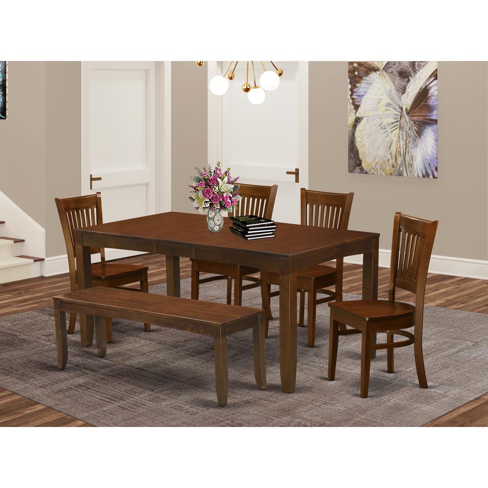 6-Pc  Table  with  a  12"  Leaf  and  4  Wood  Chairs  Plus  Bench. Picture 6