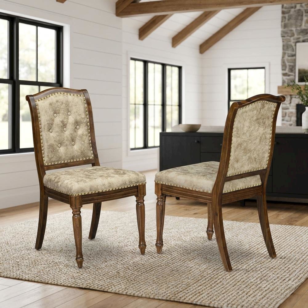 Upholstered Dining Chairs with Solid Wood Frame, Set of 2. Picture 2