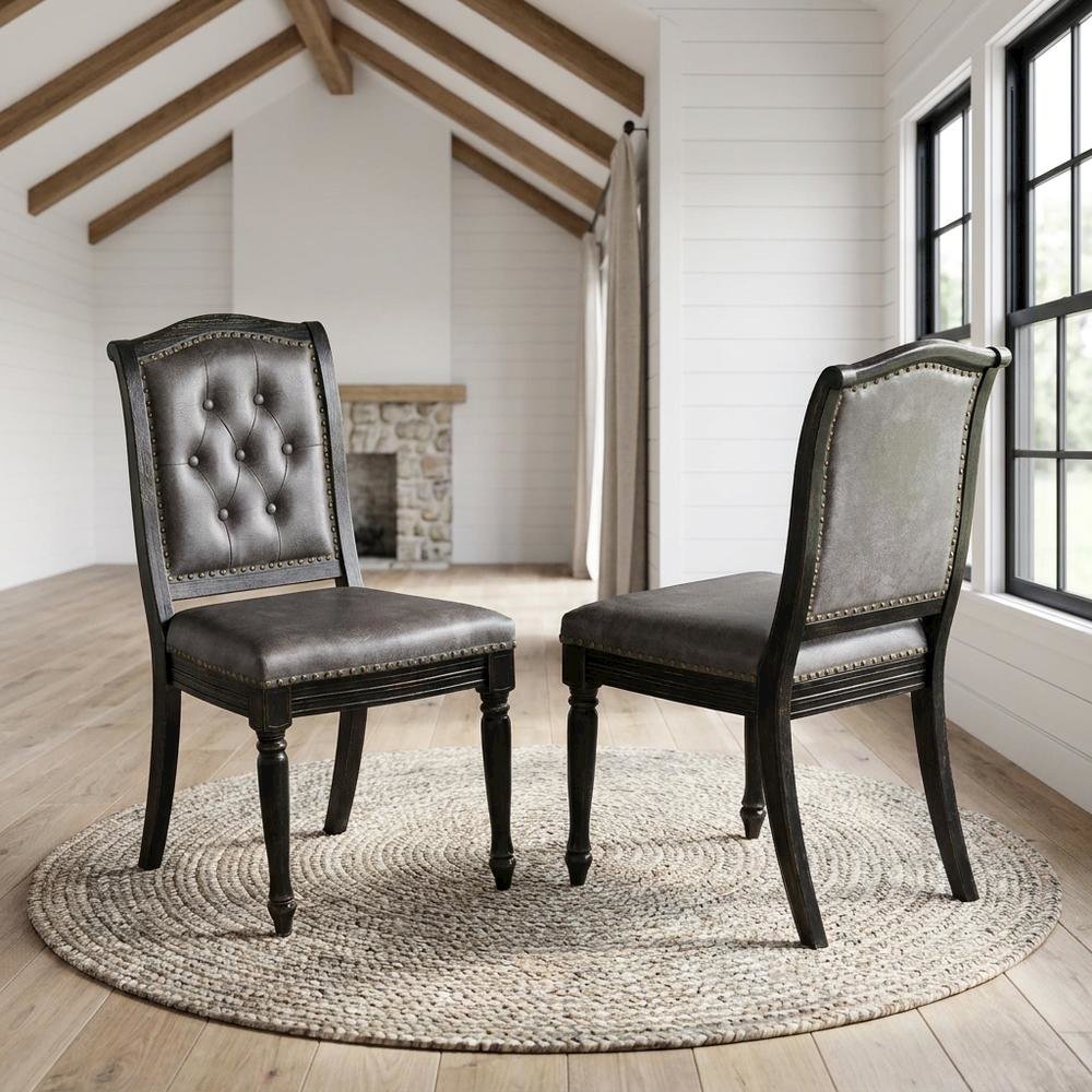 Solid Wood Parson Upholstered Dining Chairs, Set of 2. Picture 2