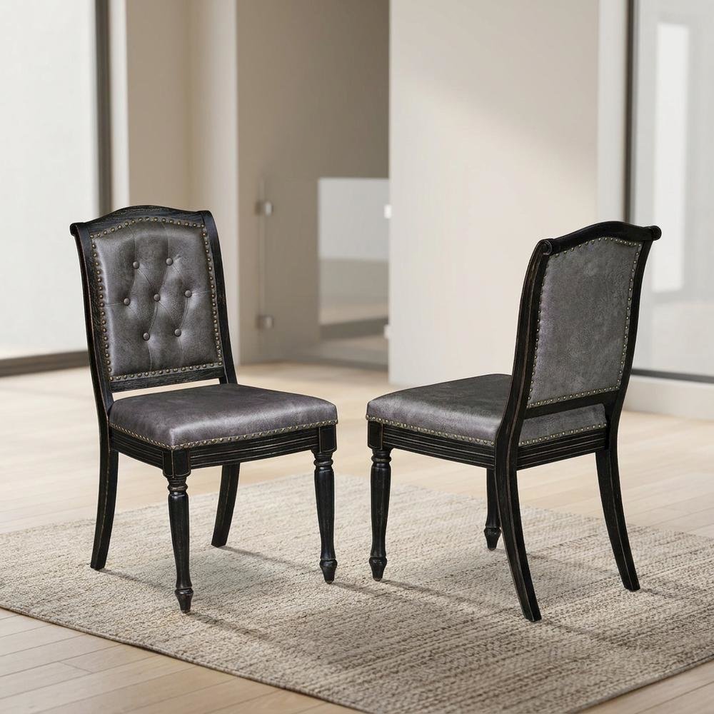 Solid Wood Parson Upholstered Dining Chairs, Set of 2. Picture 3