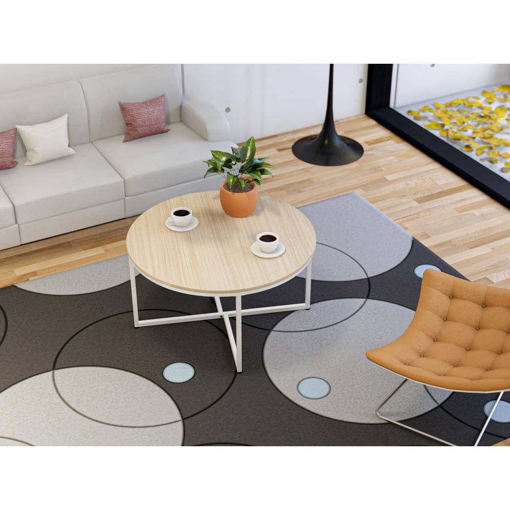 Madison Round Coffee Table for Living Room, Mid Century Modern Coffee Table in Powder Coating White Color and White Wood Laminate. Picture 6